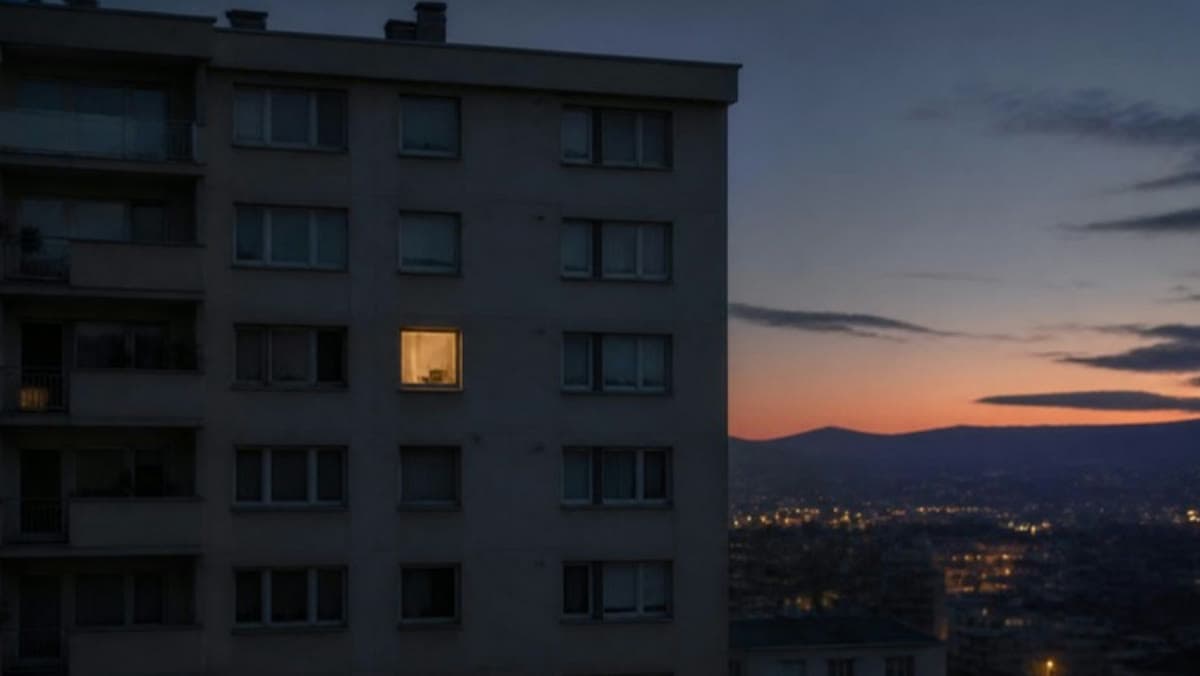 灯りが一つだけともる集合住宅